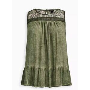 Torrid Womens Gauze Lace Trim Tank Top 4X Boho Dark Fairy‎ Grunge Olive Green